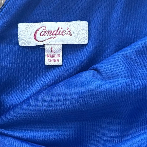 Candie's, Blue Butterfly Lined Mini Dress with Split Short Sleeves, Size Large - Picture 6 of 8